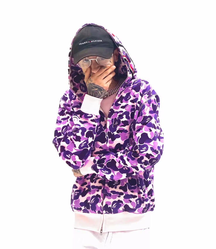 Jay Honest in his signature purple Bathing Ape sweater